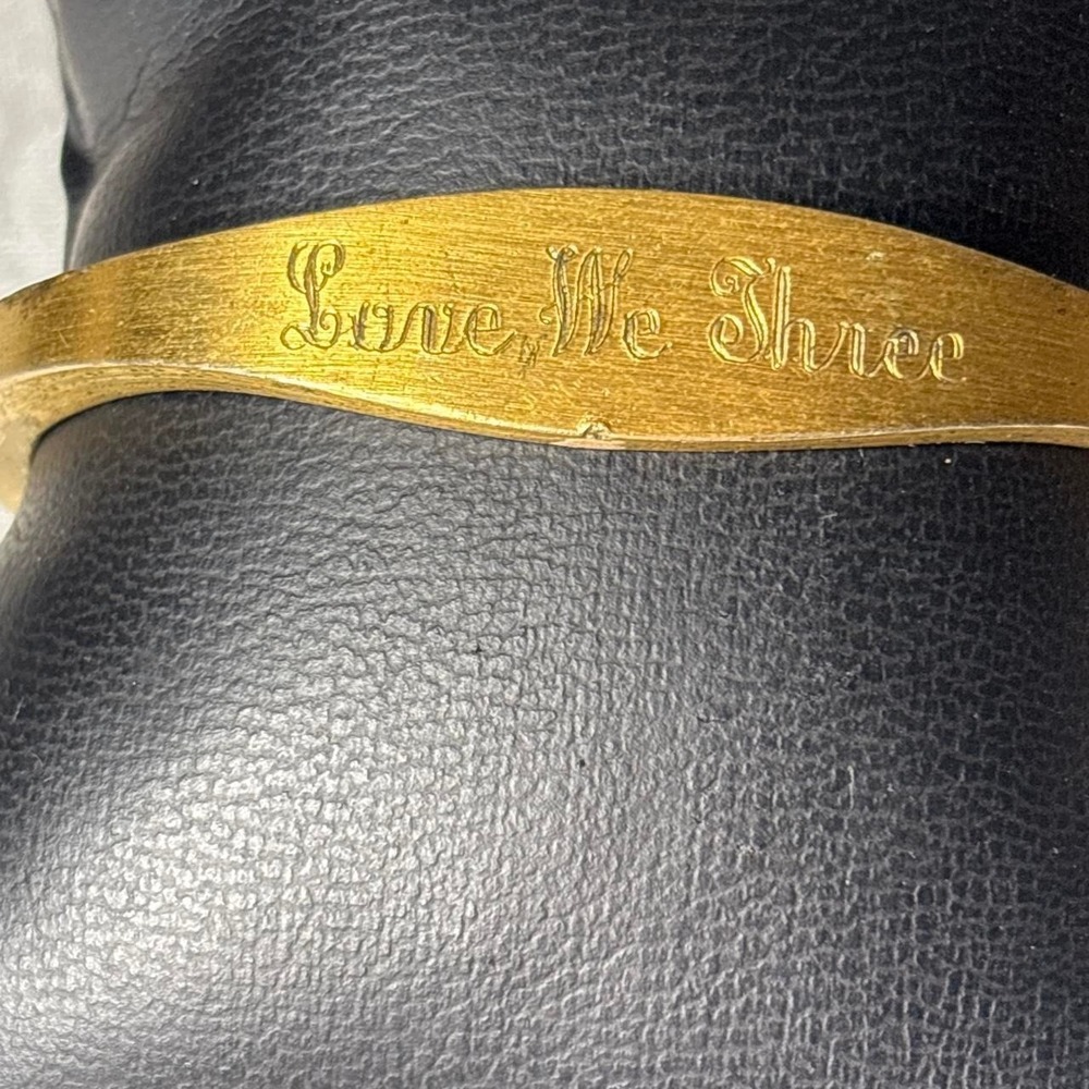 Speidel USA Brass Cuff Bracelet Love We Three Engraved Gold Tone Vintage Love